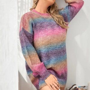 +PLUS SIZE PINK OMBRE COLOR BLOCK SWEATER WINTER F